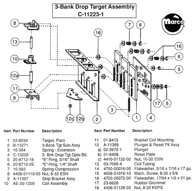 Drop target assembly Williams 3 bank