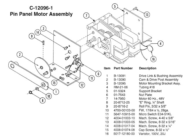 Shuffle pin panel motor assembly Williams