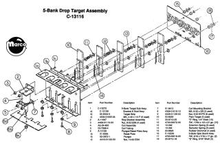 Drop target assembly Williams 5 bank