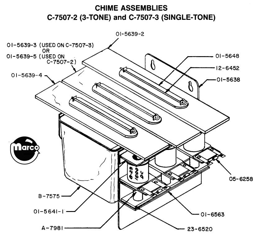 Chime assembly Williams 3 tone
