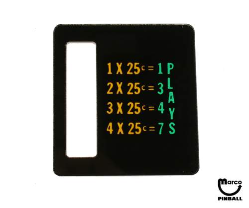 Price plate Bally 1/2/3/4 x 25¢ 1/3/4/7 Plays