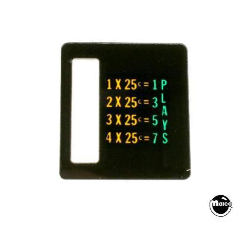 Price plate Bally 1/2/3/4 x 25¢ 1/3/5/7 Plays