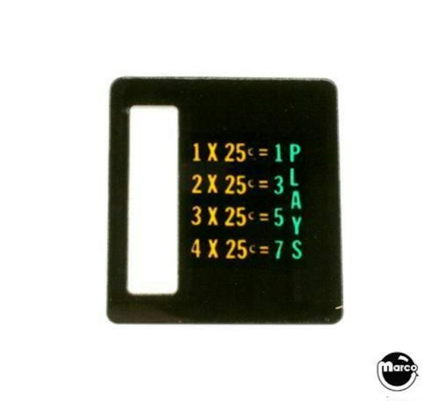 Price plate Bally 1/2/3/4 x 25¢ 1/3/5/7 Plays