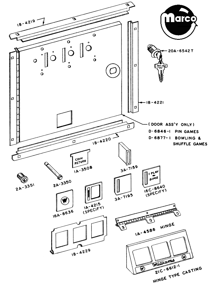 Coin door skin Williams with hinge shuffle