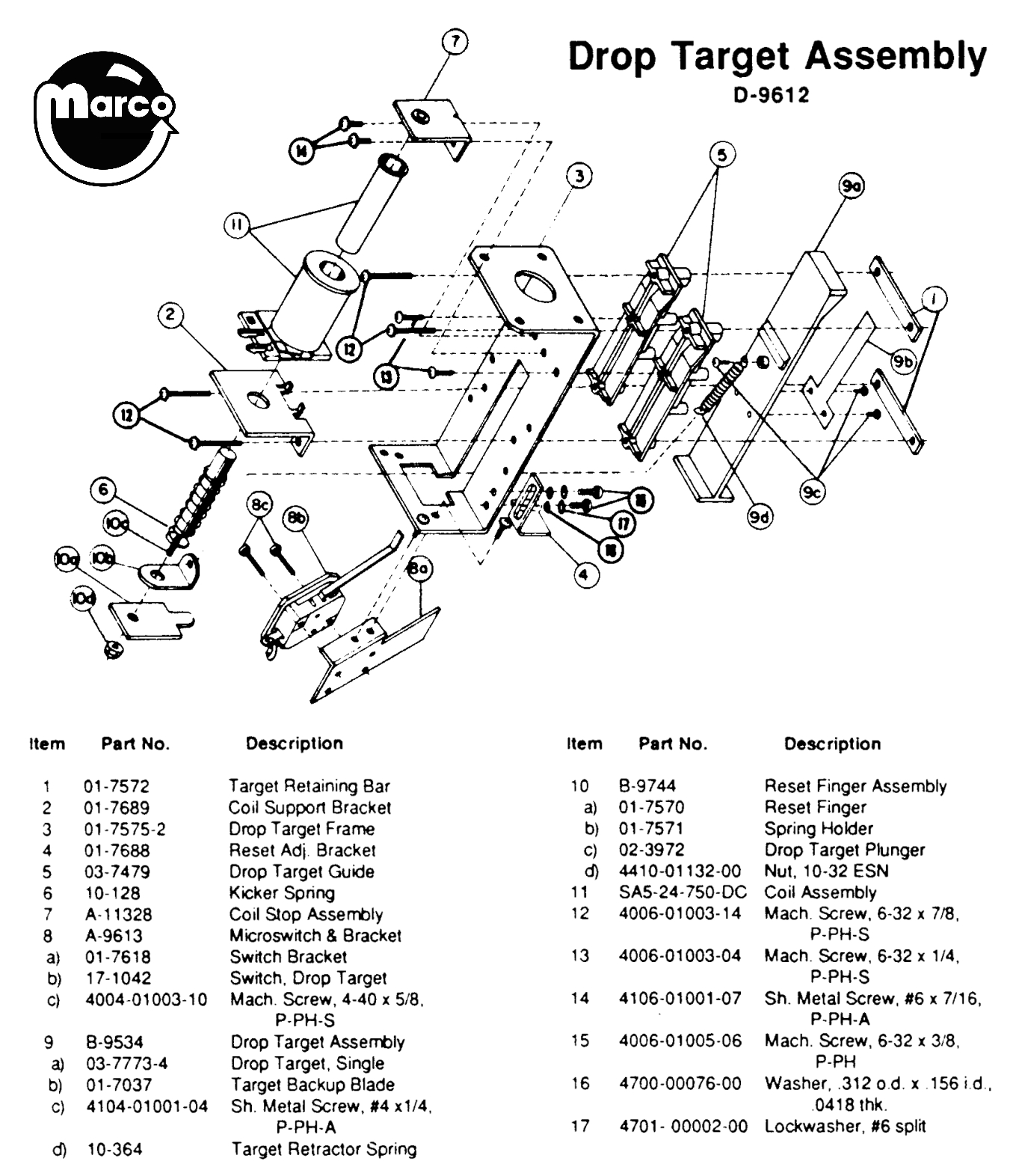 Drop target assembly Williams single