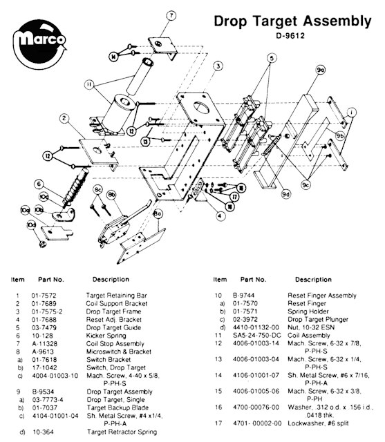 Drop target assembly Williams single