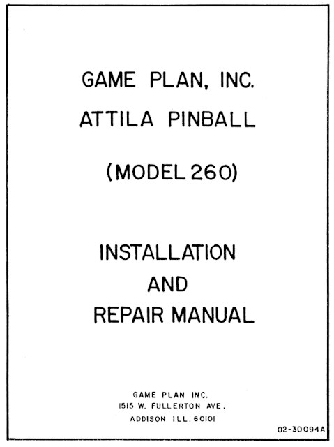 ATTILA THE HUN (Game Plan) Manual & Schematic