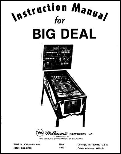 BIG DEAL (Williams 1977) Manual and Schematic