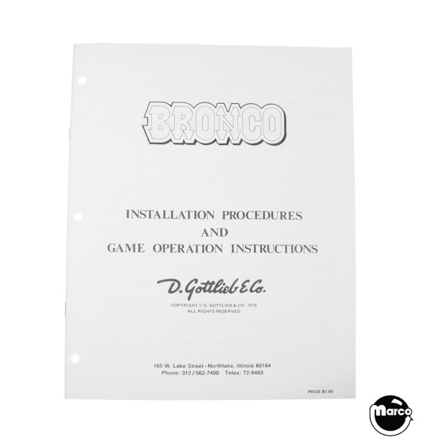 BRONCO (Gottlieb) Manual & Schematic
