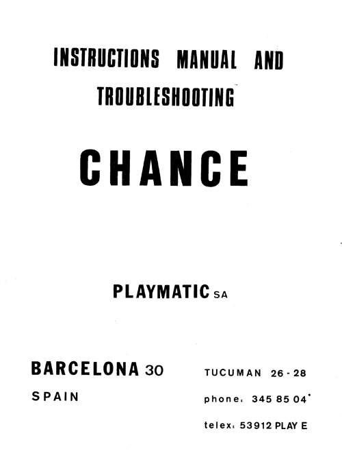 CHANCE (Playmatic 1978) Manual