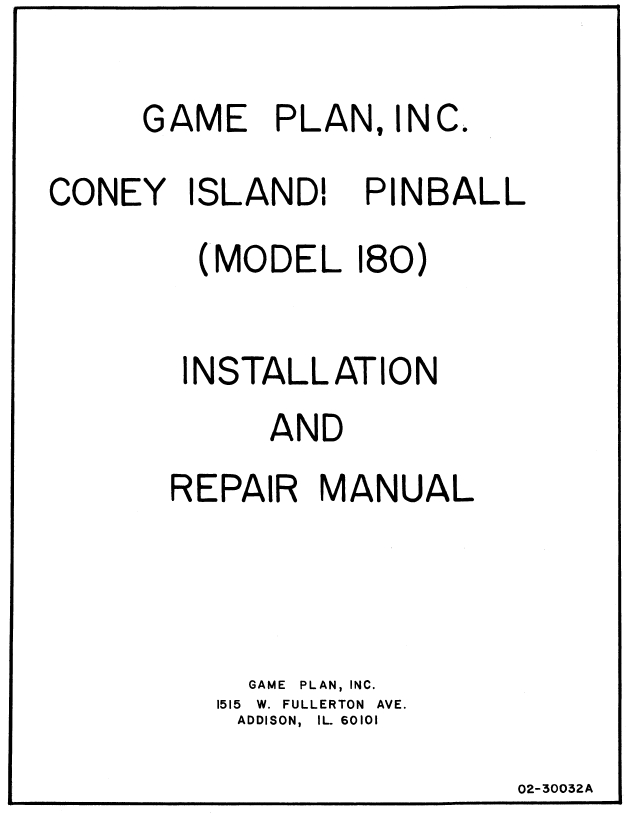 CONEY ISLAND (Game Plan) Manual & schematic