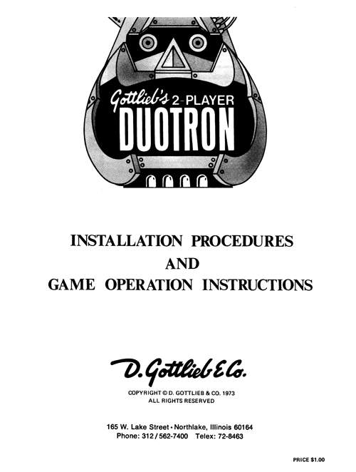 DUOTRON (Gottlieb) Manual & schematic