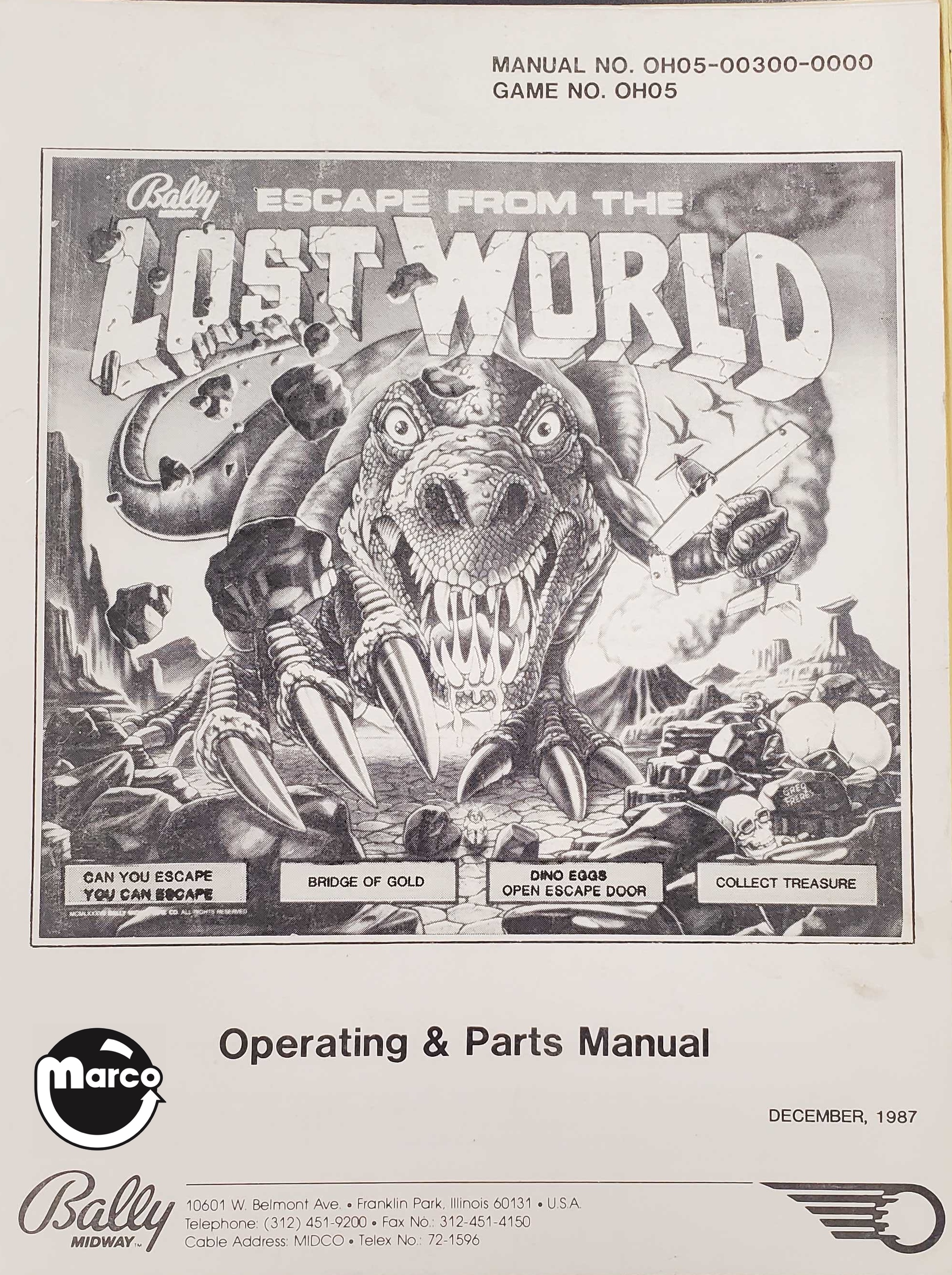 ESCAPE FROM LOST WORLD (Bally) Manual