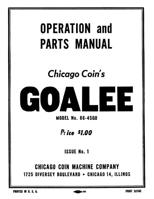 GOALEE (Chicago Coin Machine) Manual