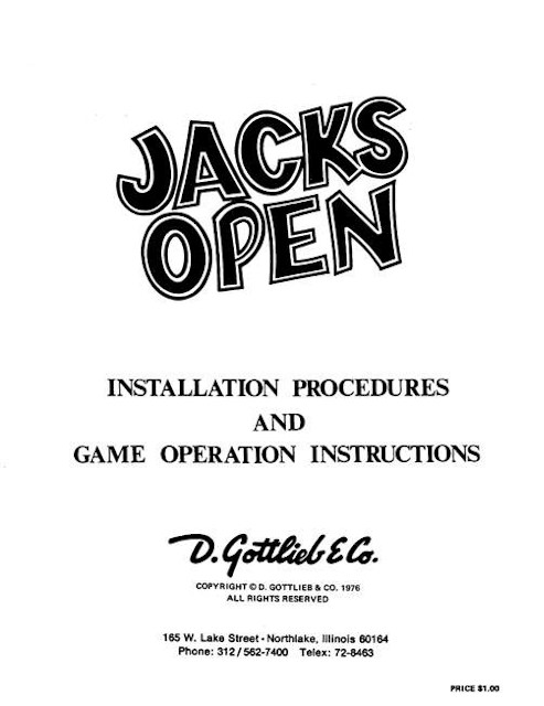 JACKS OPEN (Gottlieb 1977) Manual & Schematic