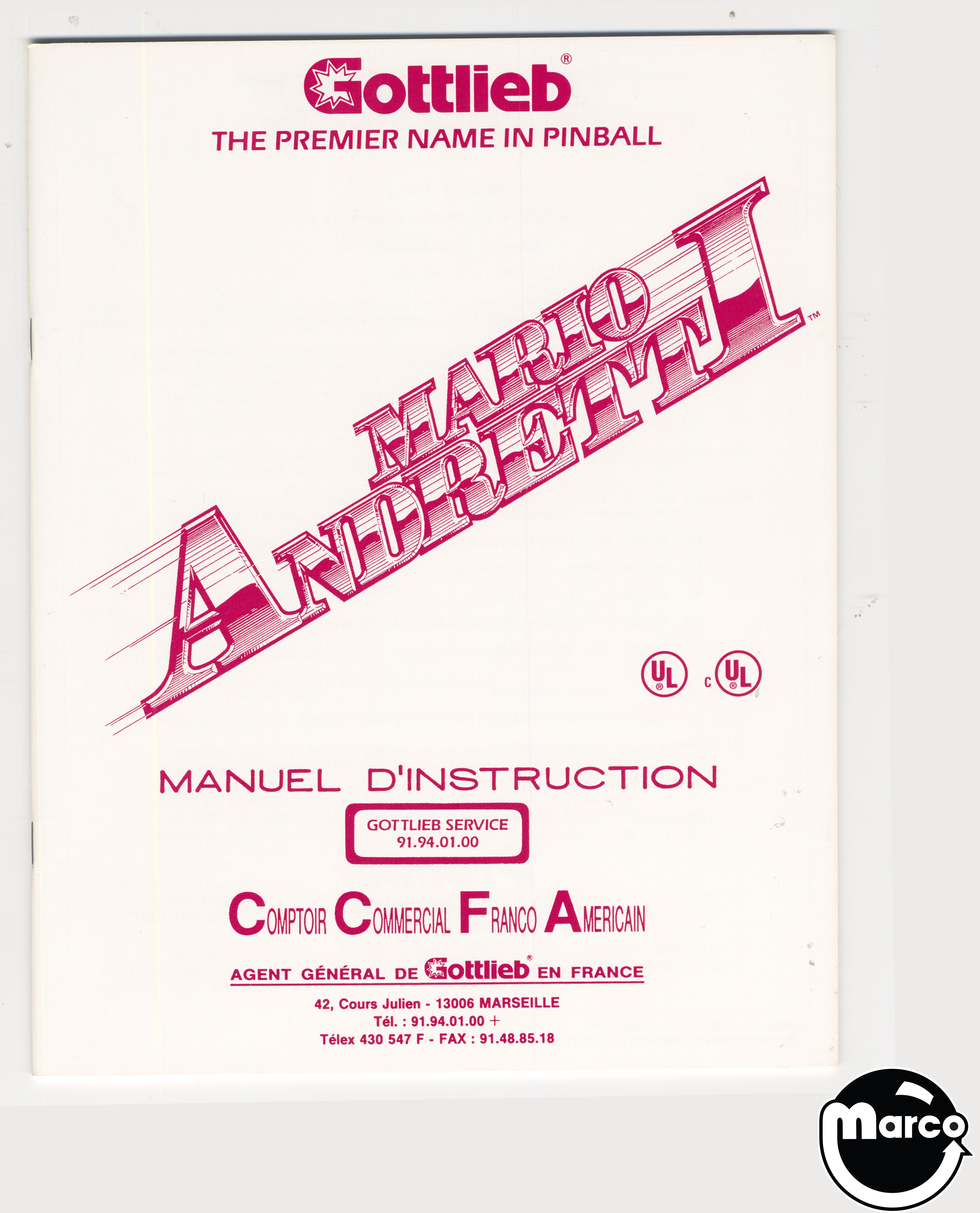 MARIO ANDRETTI (Gottlieb) Manual FRENCH