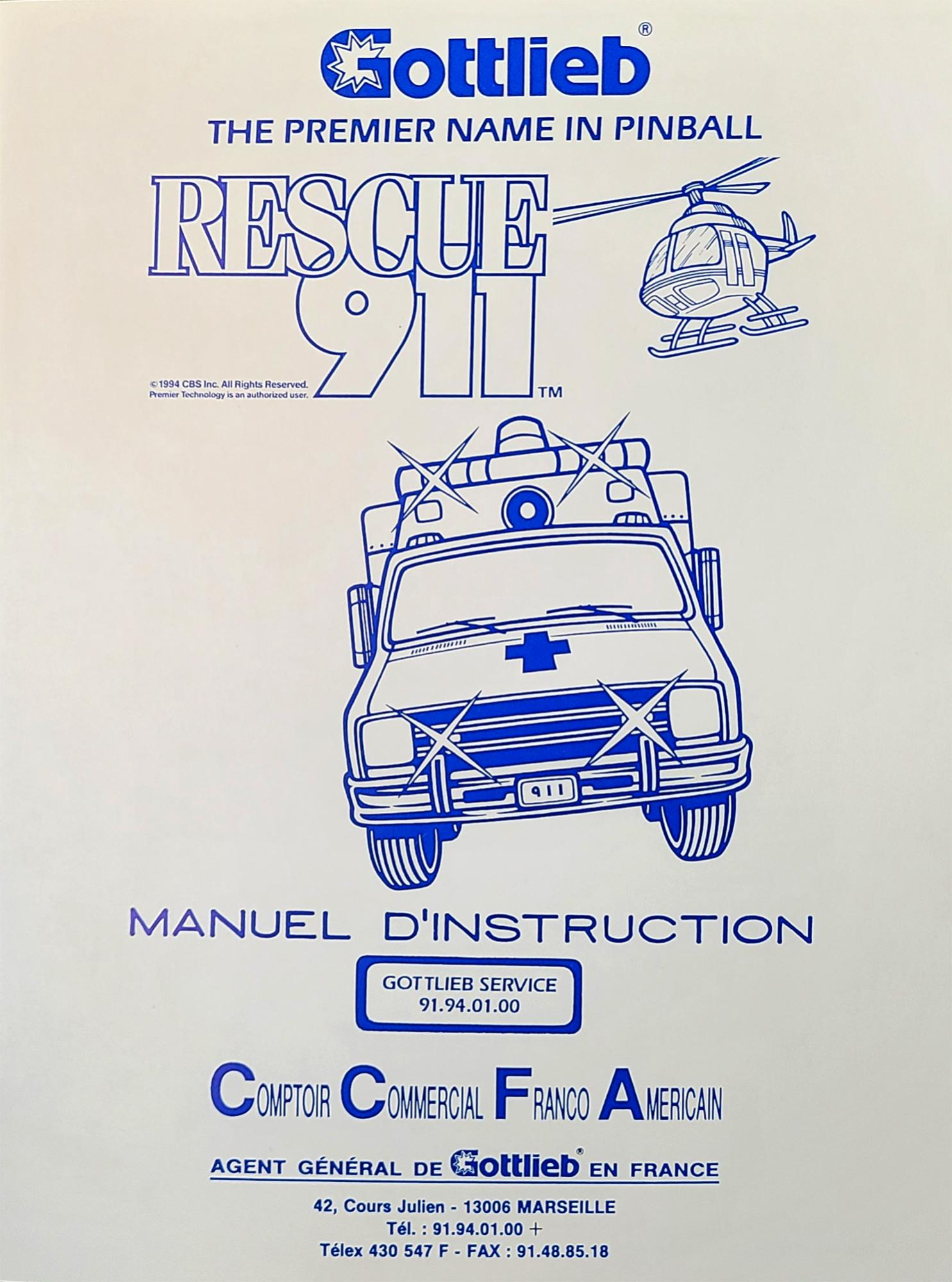RESCUE 911 (Gottlieb) Manual FRENCH GTB-GM740F