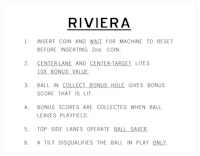 RIVIERA Pinball (Chicago Coin) Score Cards