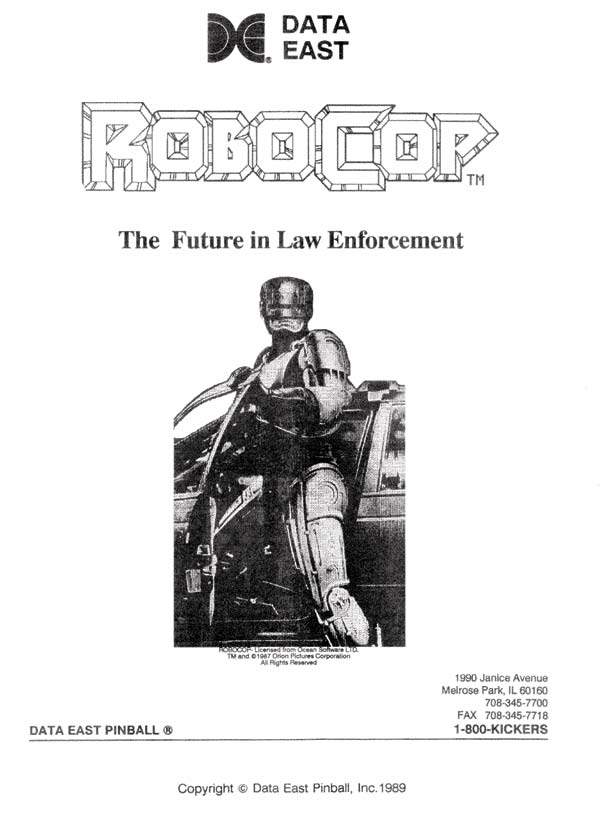 ROBOCOP (Data East) Manual 780-5006-00