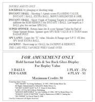 SECRET SERVICE (Data East) Score Cards