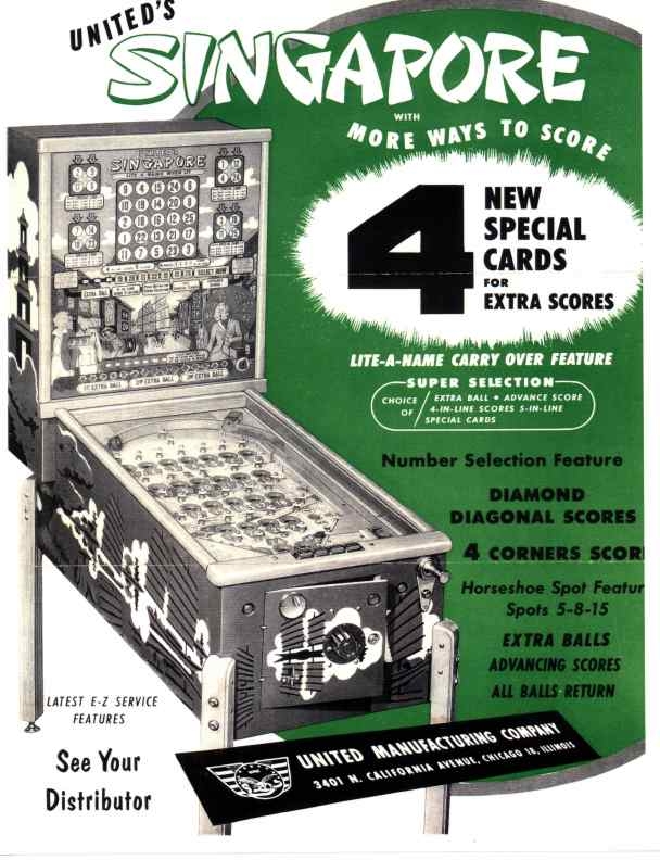 SINGAPORE Bingo (United 1954) Manual & Schematic