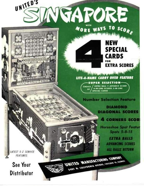 SINGAPORE Bingo (United 1954) Manual & Schematic