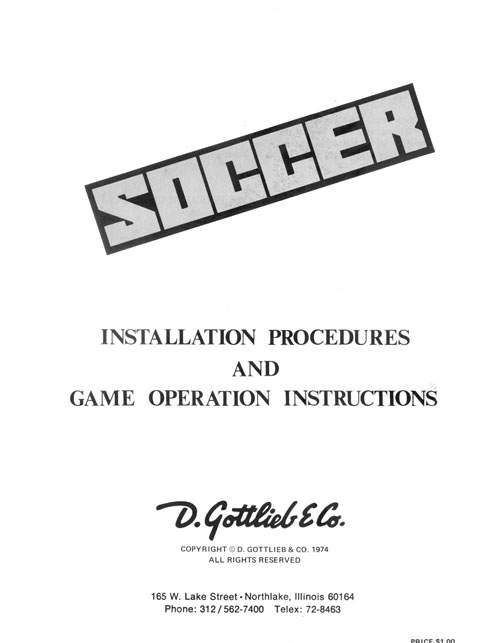 SOCCER (Gottlieb 1975) Manual & Schematic