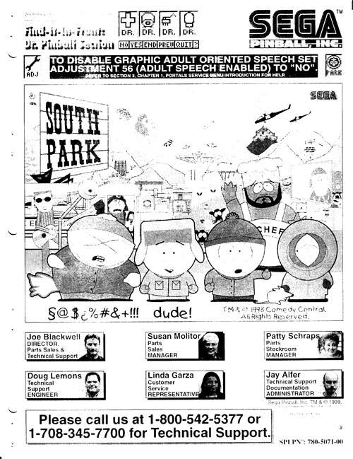 SOUTH PARK (Sega) Manual - Reprint