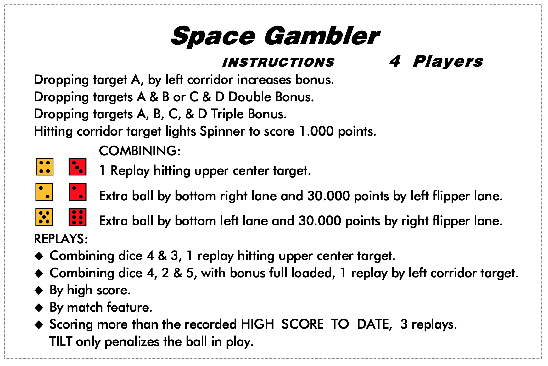 SPACE GAMBLER (Playmatic) Score Card