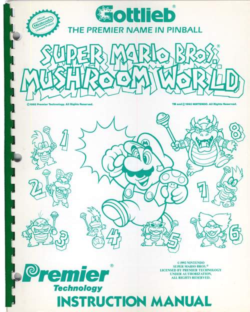 SUPER MARIO MUSHROOM WORLD (Gottlieb) Manual