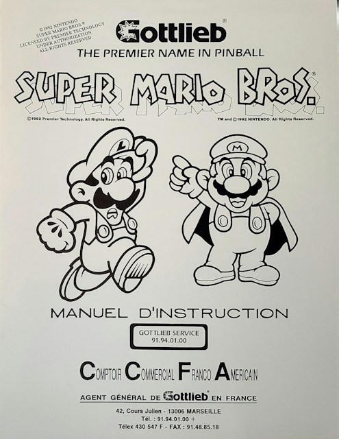 SUPER MARIO BROS (Gottlieb) Manual FRENCH
