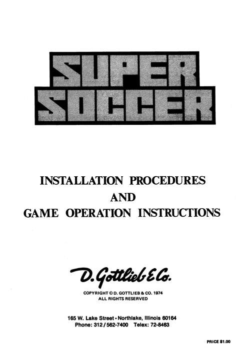 SUPER SOCCER (Gottlieb) Manual & Schematic
