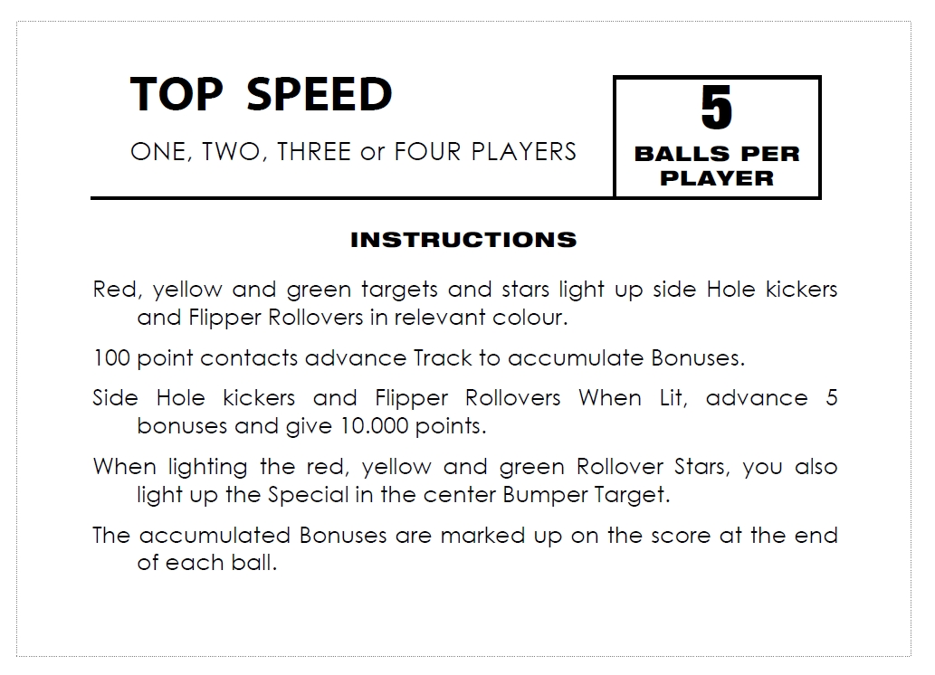 TOP SPEED (Recel) Score cards