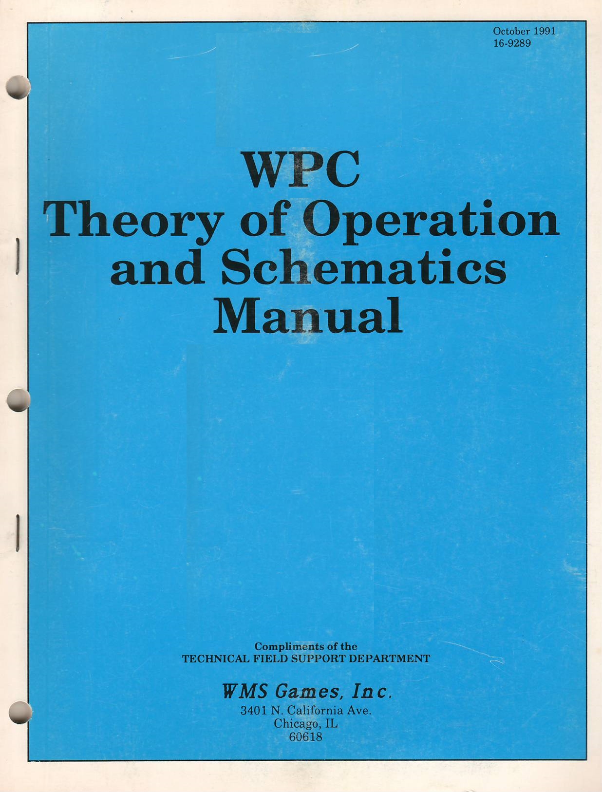 WPC-91 Schematic 16-9289
