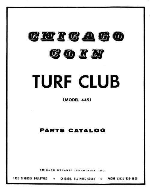 TURF CLUB (Chicago Coin) Manual & Schem.