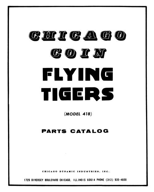 FLYING TIGERS (Chicago Coin) Manuals