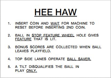 HEE HAW (Chicago Coin) Score Card Set