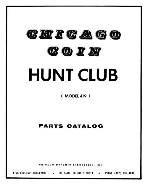 HUNT CLUB (Chicago Coin) Manua & Schem.