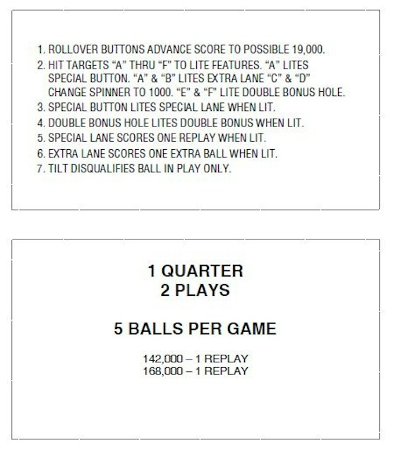 JUKE BOX (Chicago Coin) Score cards (2)