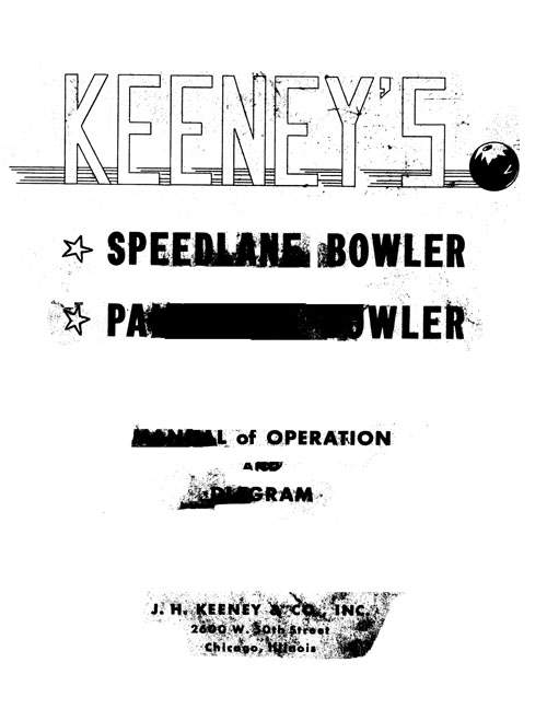 SPEEDLANE BOWLER (Keeney) Manual