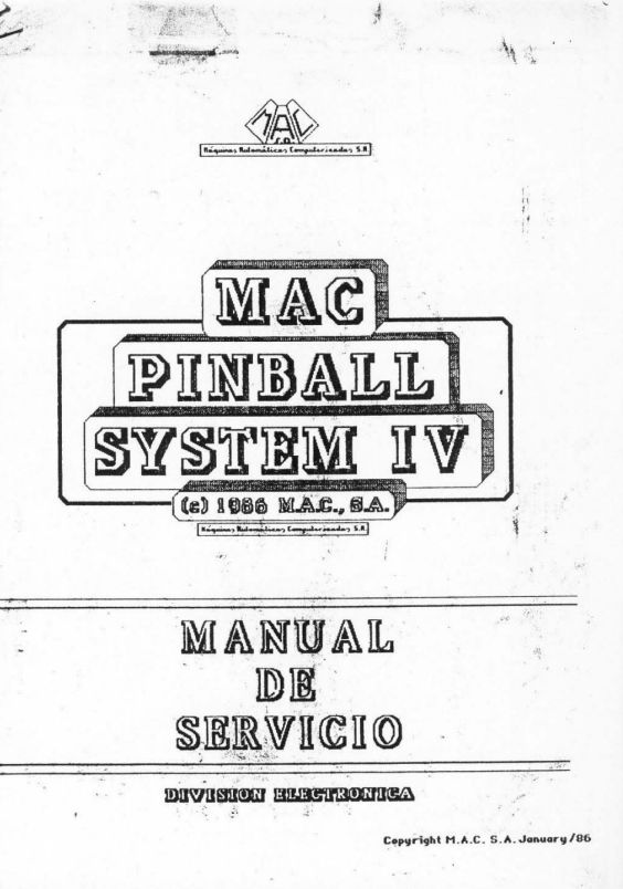 MAC PINBALL SYSTEM IV SERVICE MANUAL