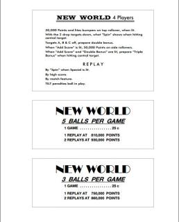NEW WORLD (Playmatic) Score Cards (3)