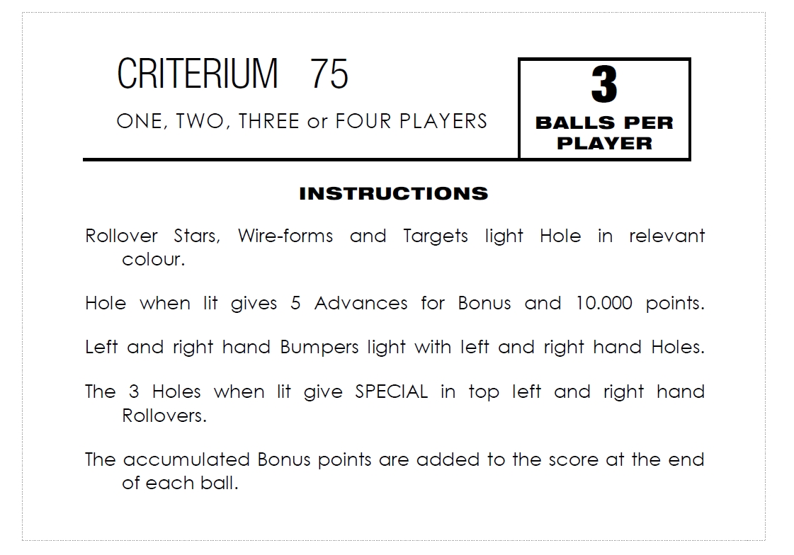 CRITERIUM 75 (Recel) Score Cards