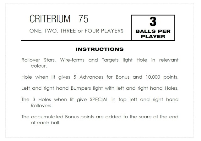 CRITERIUM 75 (Recel) Score Cards