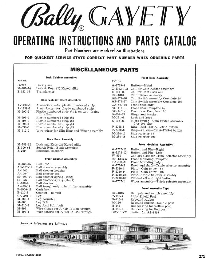 GAYETY Bingo (Bally) Manual & Schematic