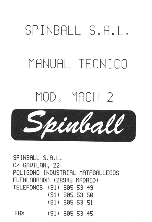 MACH 2 (Spinball) Manual & Schematic