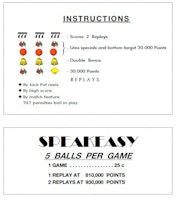 SPEAKEASY (Playmatic) Score Cards (3)
