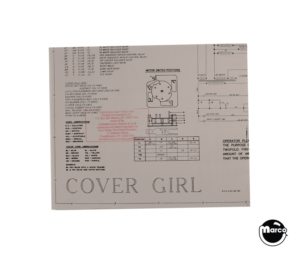 COVER GIRL (Gottlieb 1962) Schematic