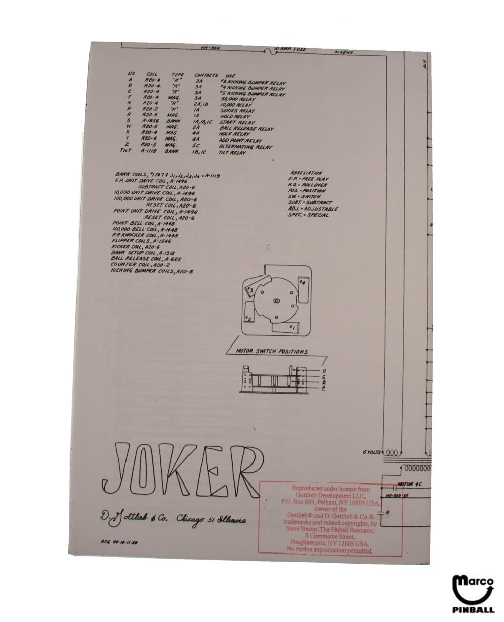 JOKER (Gottlieb 1950) Schematic
