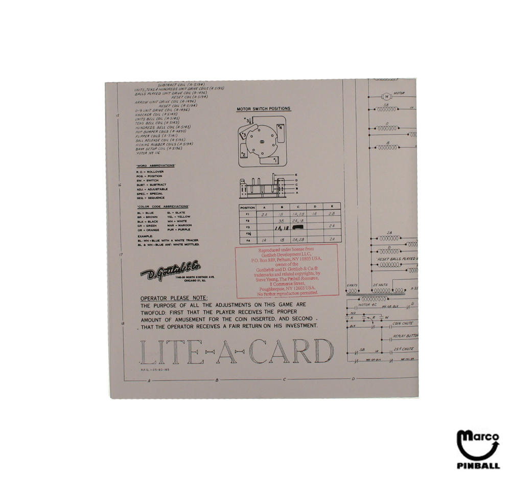 LITE A CARD (Gottlieb 1960) Schematic